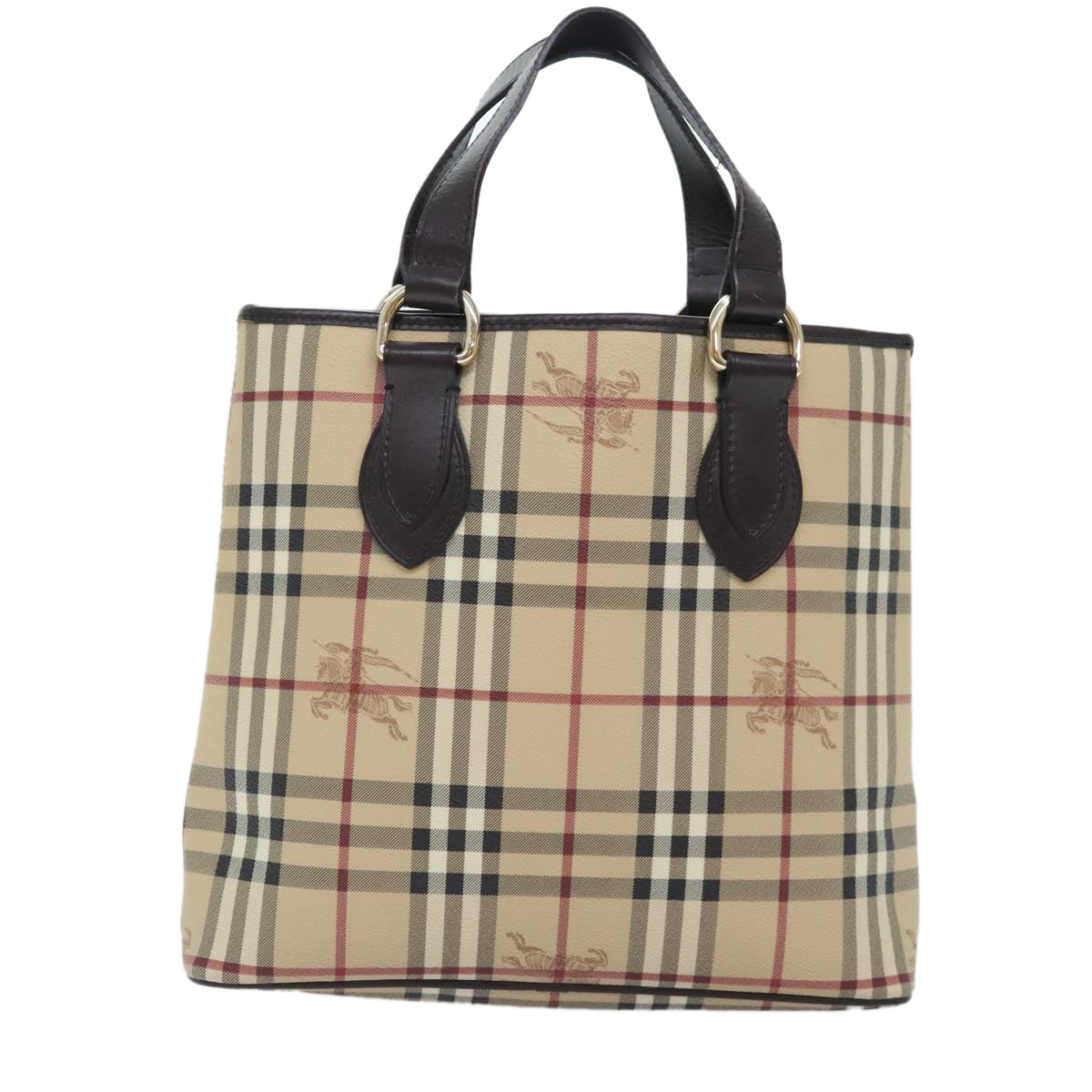 BURBERRY Nova Check Hand Bag PVC Leather Beige Gold Auth ep5782