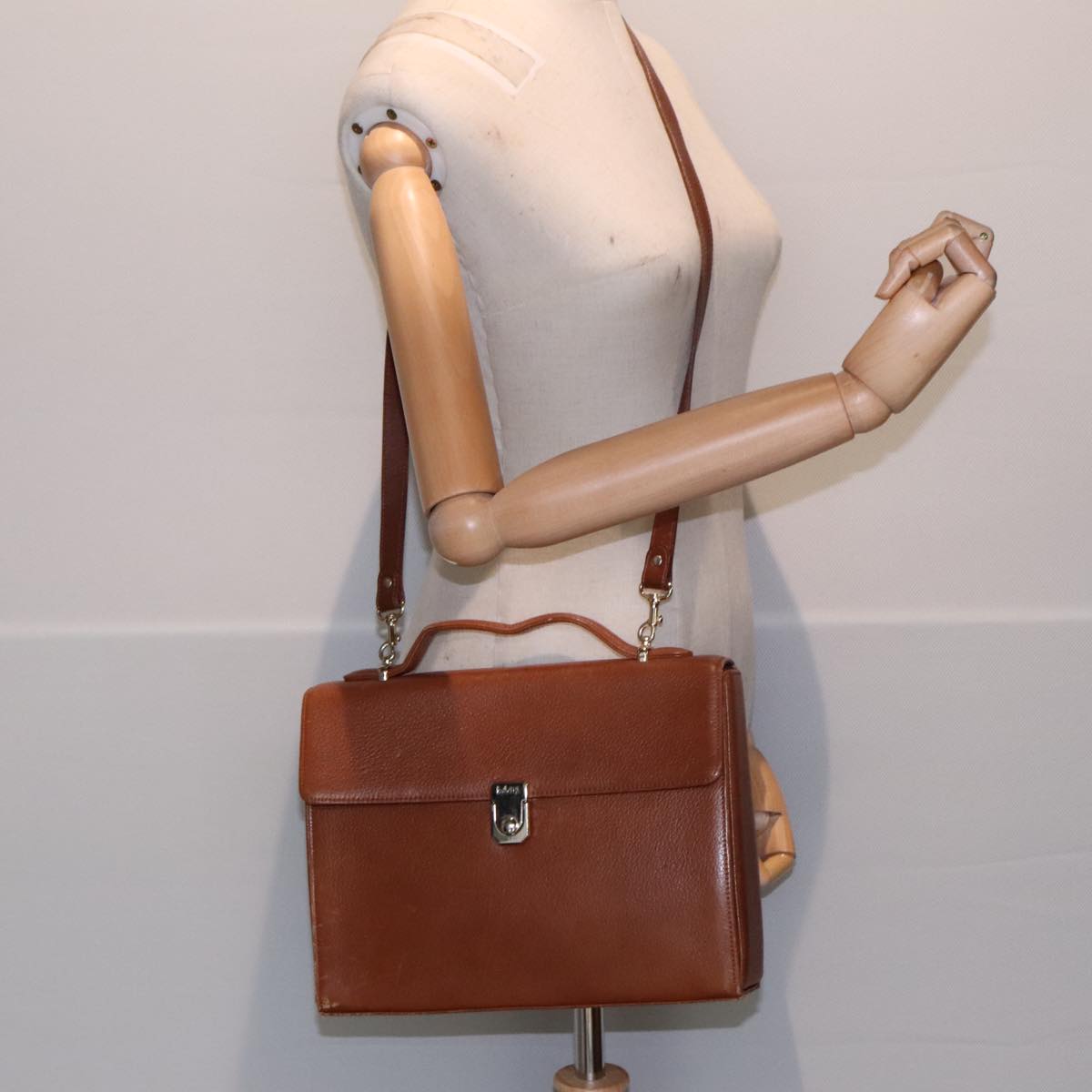 Burberrys Hand Bag Leather 2way Brown Gold Auth ep5783