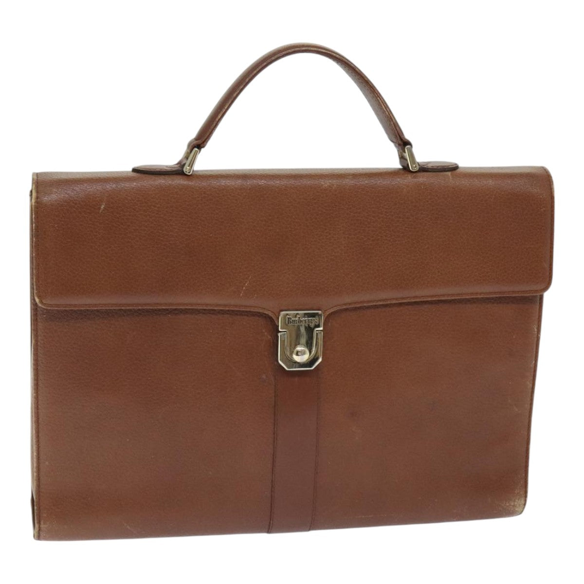 Burberrys Business Bag Leather Brown Gold Auth ep5791