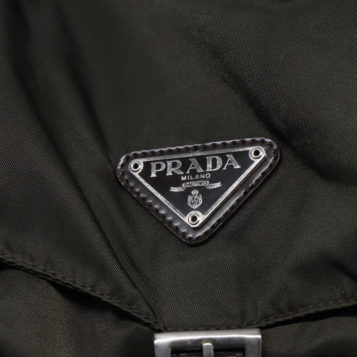 PRADA Backpack Nylon Khaki Silver Auth ep5805