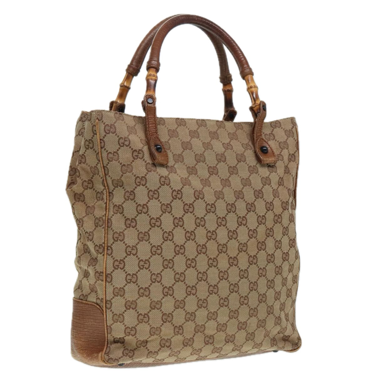 GUCCI GG Canvas Bamboo Hand Bag Beige 112530 Auth ep5820