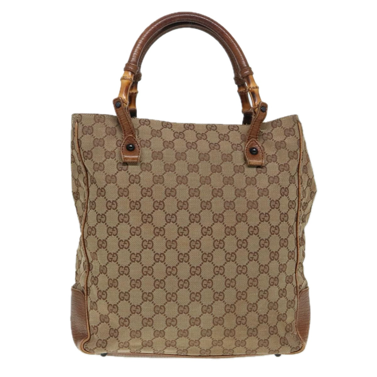 GUCCI GG Canvas Bamboo Hand Bag Beige 112530 Auth ep5820