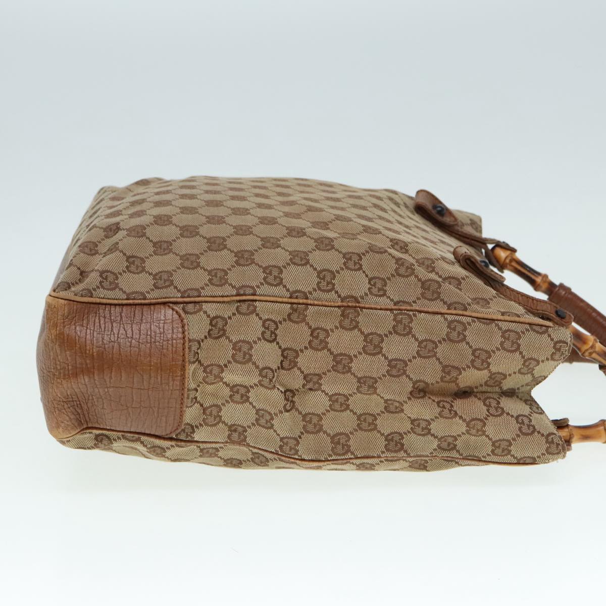 GUCCI GG Canvas Bamboo Hand Bag Beige 112530 Auth ep5820