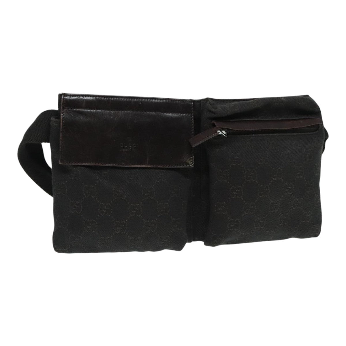 GUCCI GG Canvas Waist bag Black Silver Auth ep5825