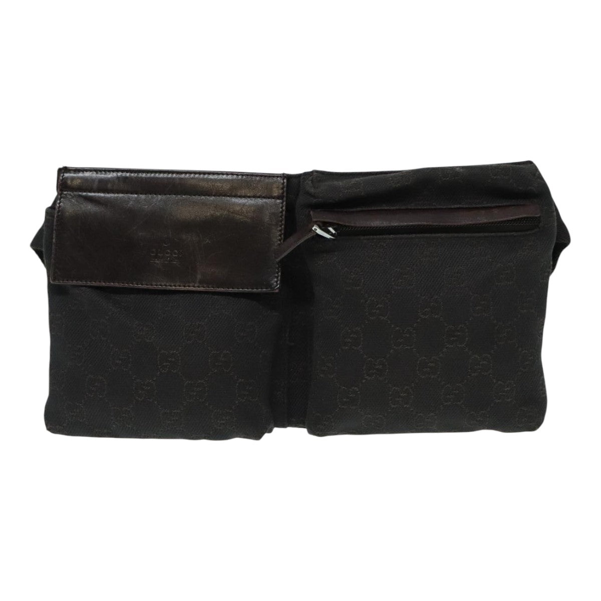 GUCCI GG Canvas Waist bag Black Silver Auth ep5825