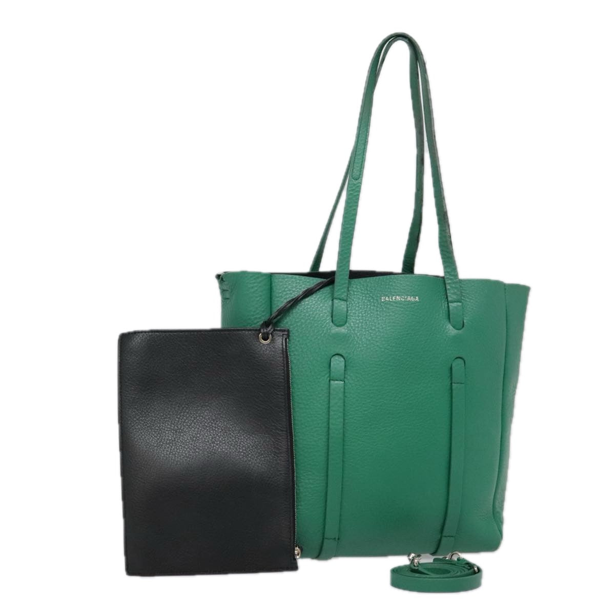 BALENCIAGA Tote Bag Leather 2way Green Silver Auth ep5837