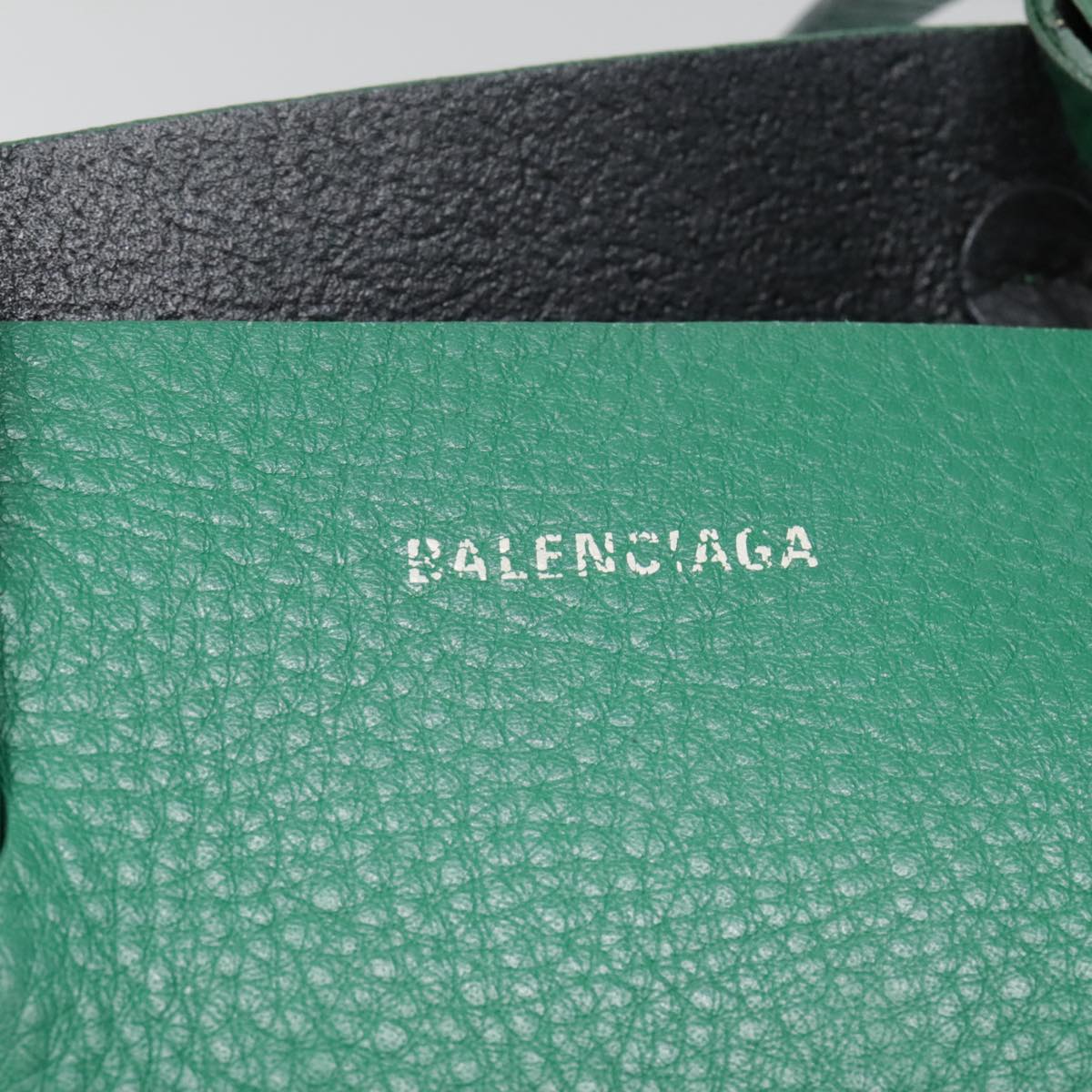 BALENCIAGA Tote Bag Leather 2way Green Silver Auth ep5837