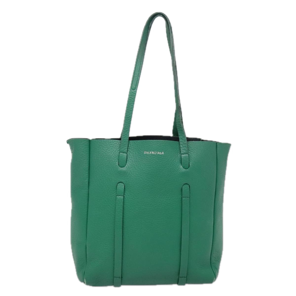 BALENCIAGA Tote Bag Leather 2way Green Silver Auth ep5837