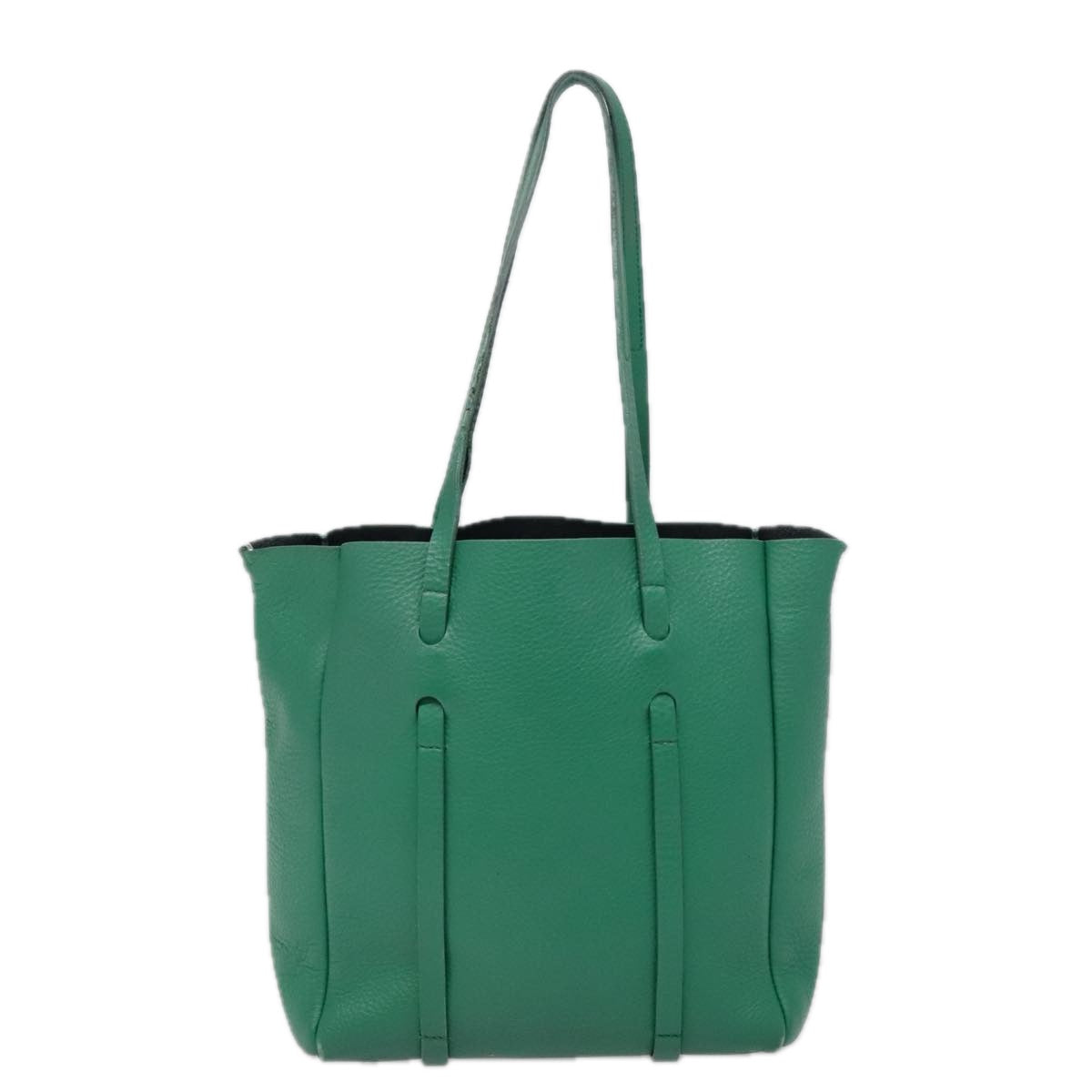 BALENCIAGA Tote Bag Leather 2way Green Silver Auth ep5837