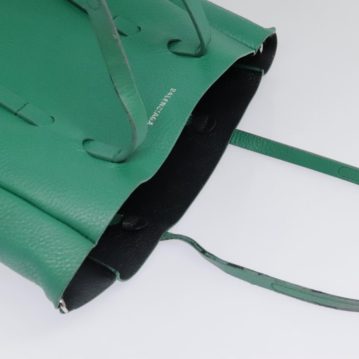 BALENCIAGA Tote Bag Leather 2way Green Silver Auth ep5837