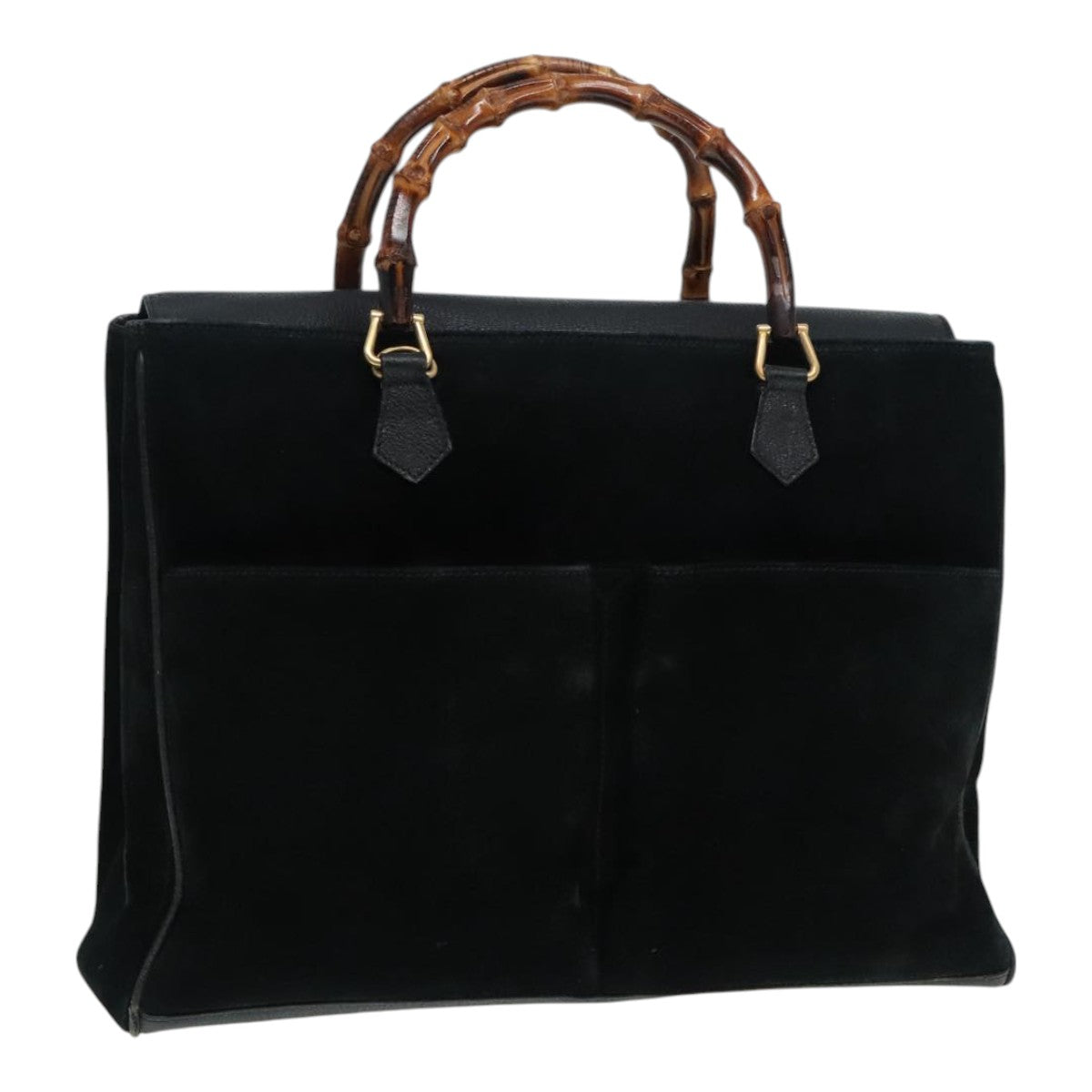 GUCCI Bamboo Hand Bag Suede Black Gold 002 2855 0322 0 Auth ep5839