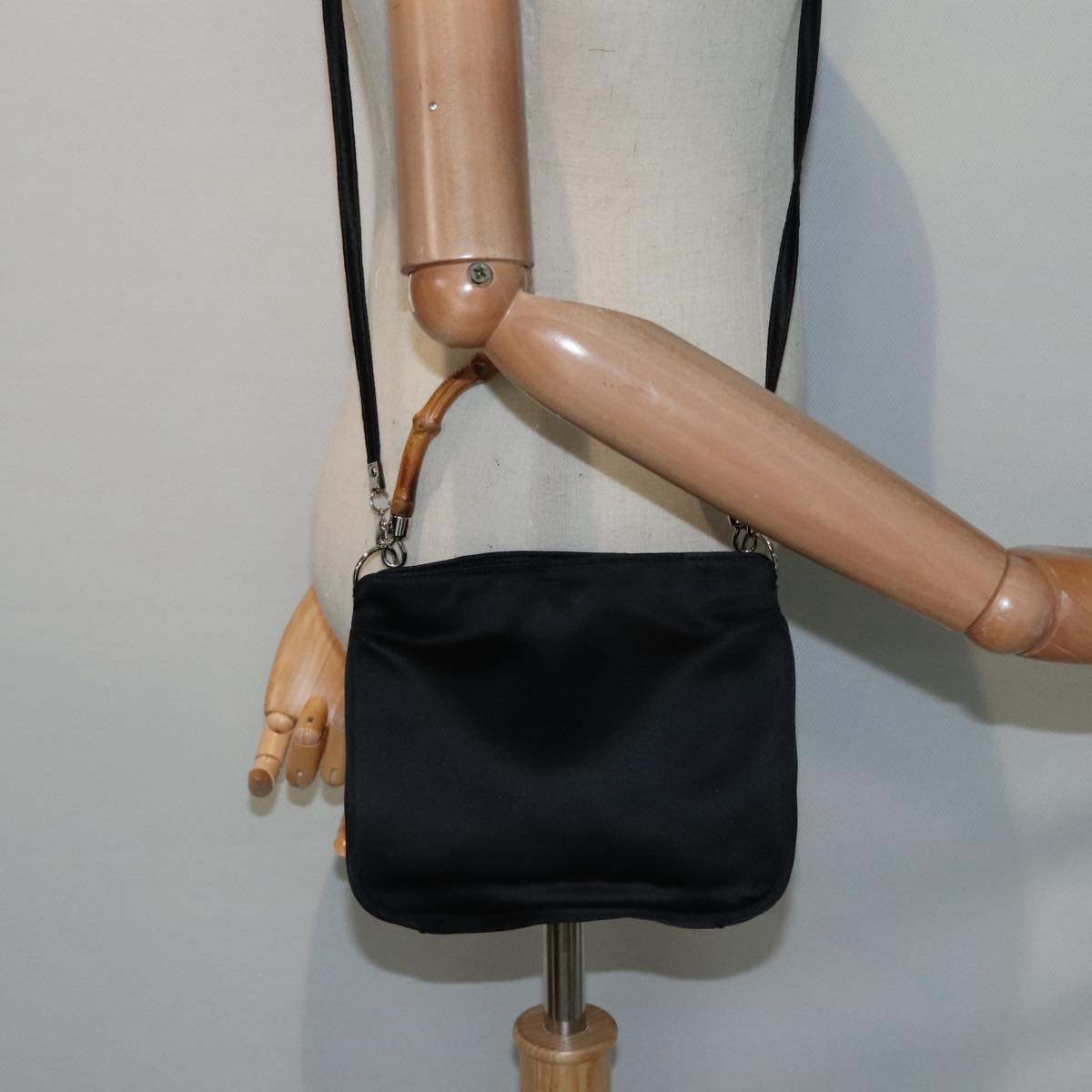 GUCCI Bamboo Hand Bag Satin 2way Black Silver 005 0406 0315 Auth ep5854