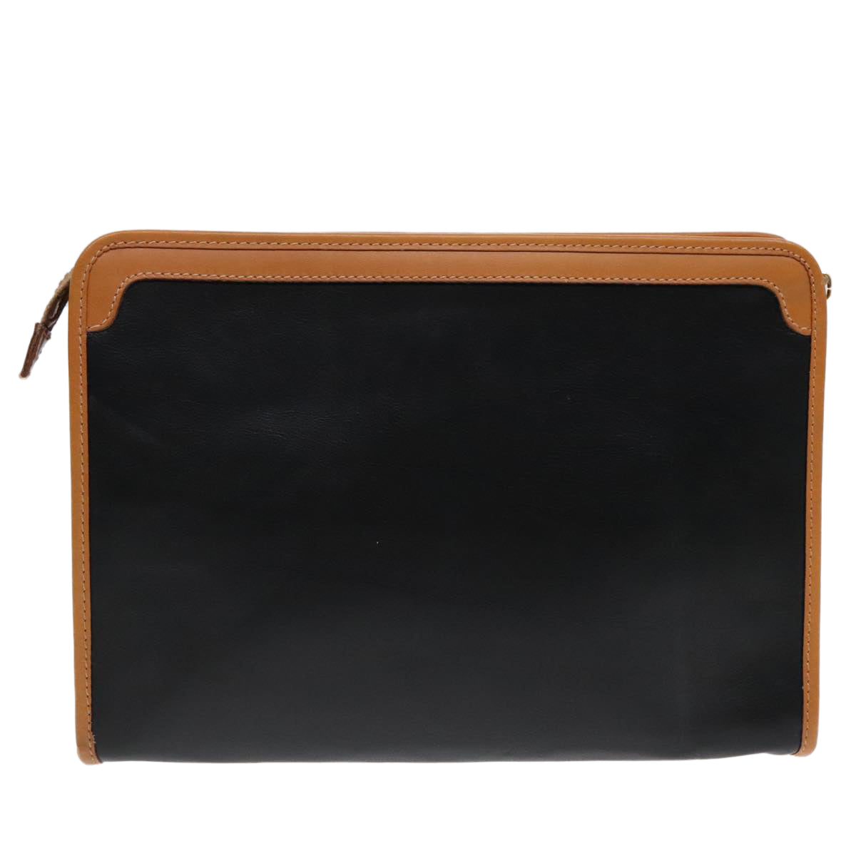 CELINE Clutch Bag Leather Black Gold Auth ep5897