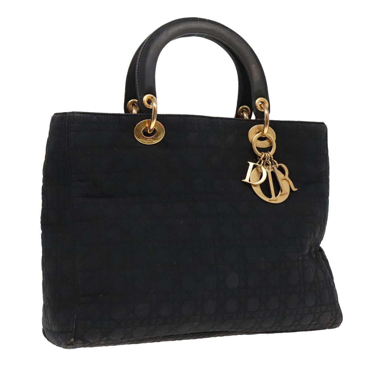 Christian Dior Canage Hand Bag Nylon Black Gold Auth ep5903