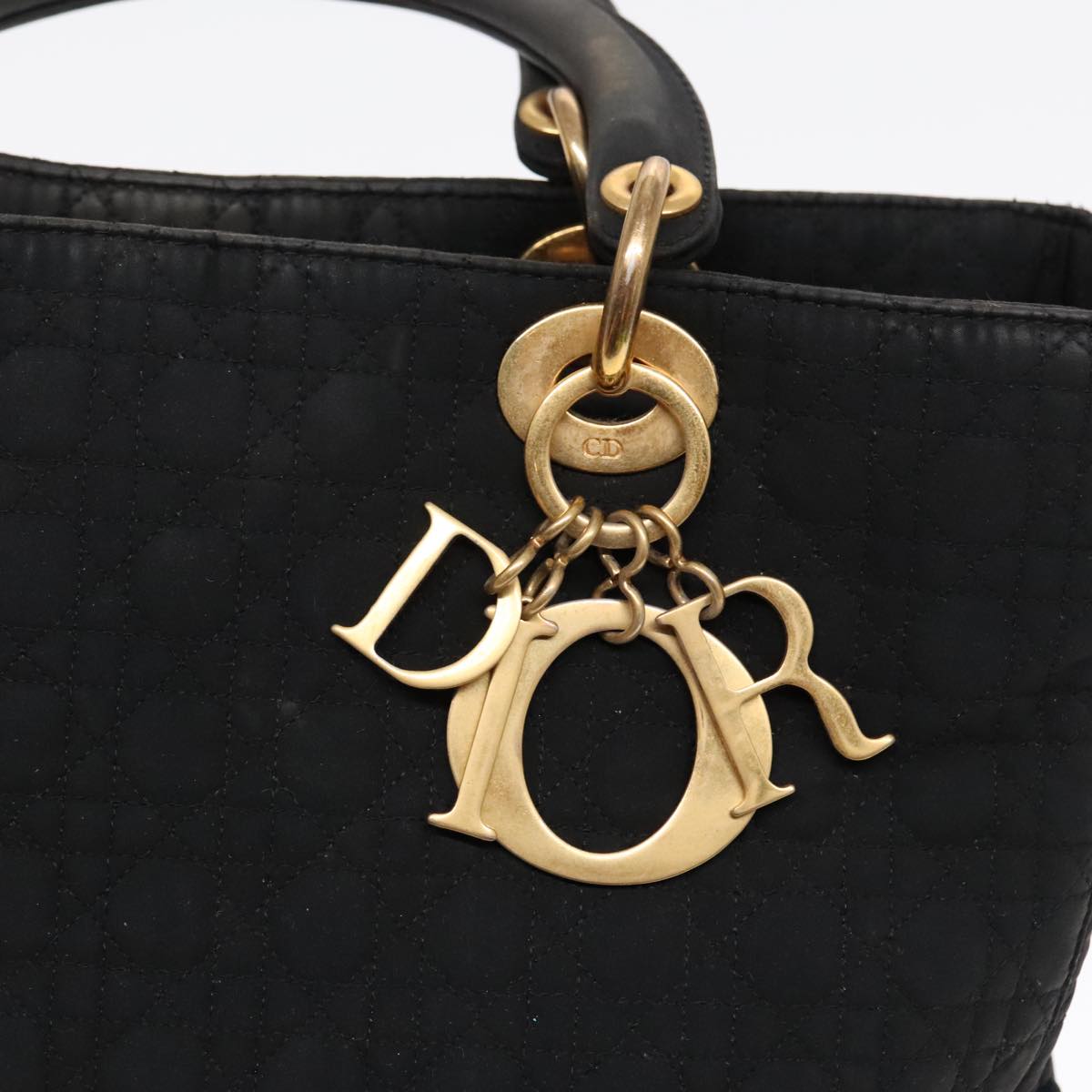 Christian Dior Canage Hand Bag Nylon Black Gold Auth ep5903