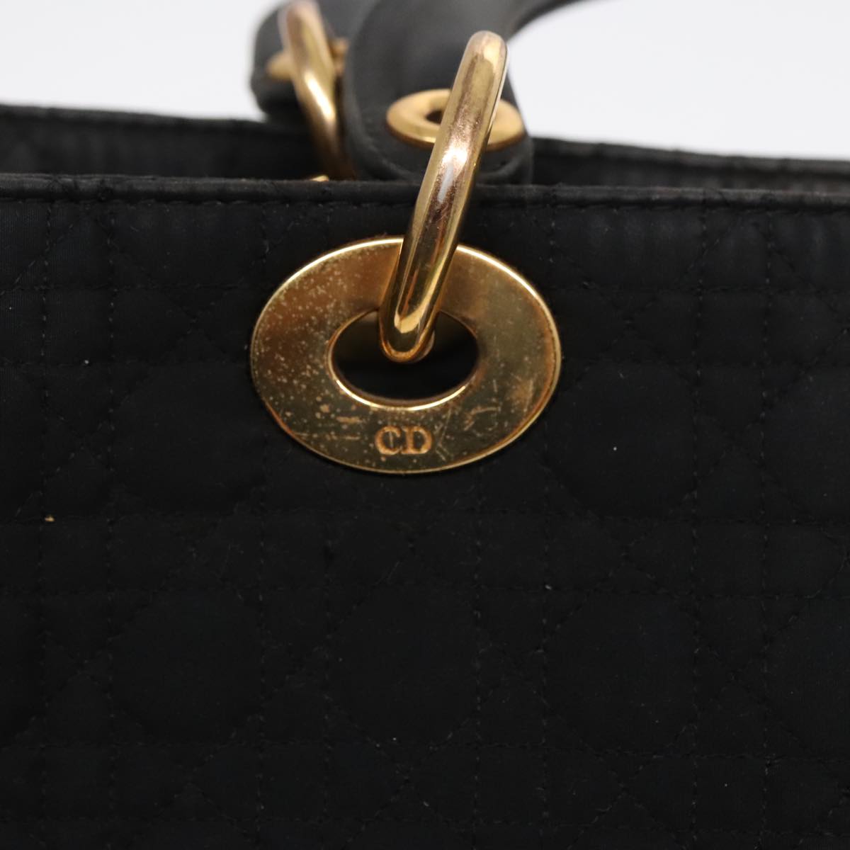 Christian Dior Canage Hand Bag Nylon Black Gold Auth ep5903