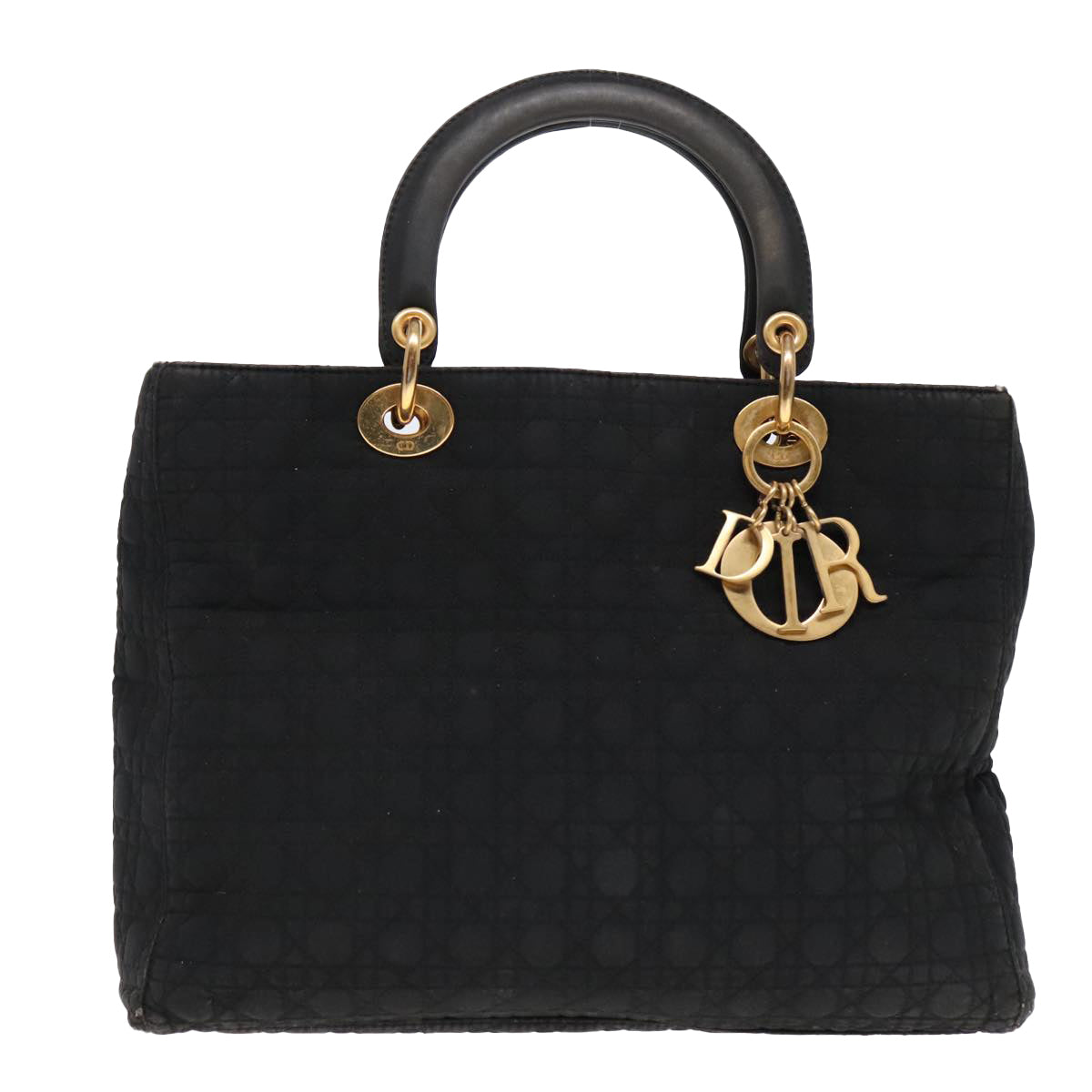 Christian Dior Canage Hand Bag Nylon Black Gold Auth ep5903