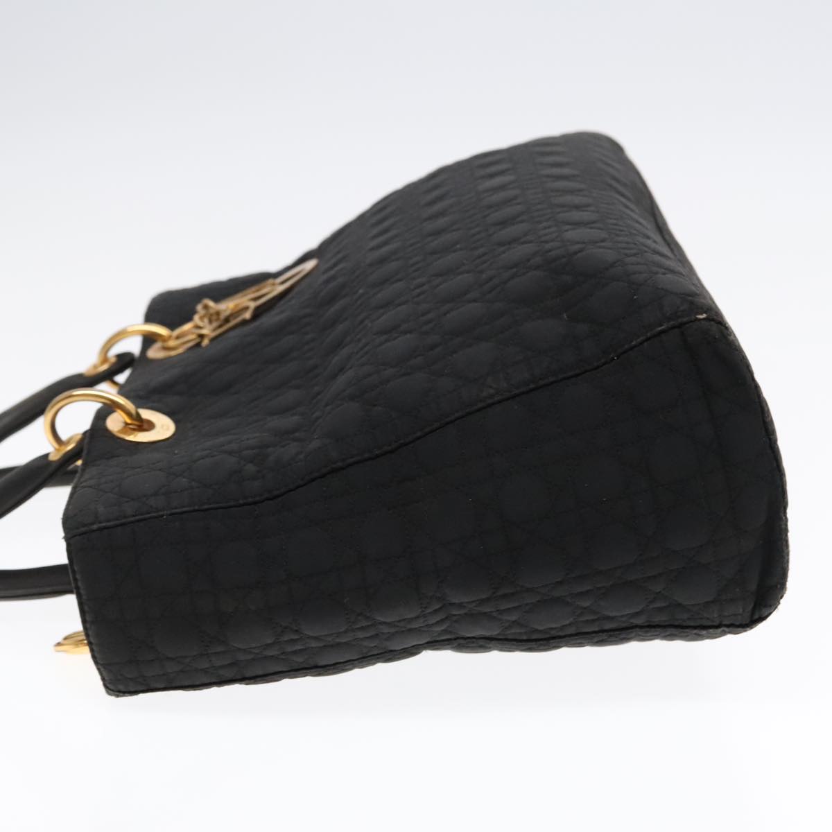 Christian Dior Canage Hand Bag Nylon Black Gold Auth ep5903