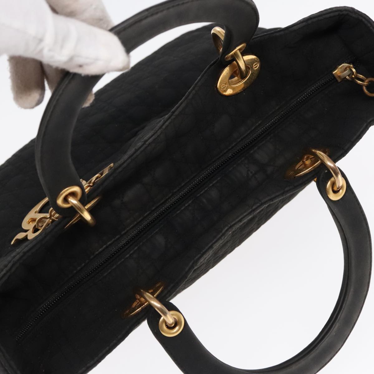 Christian Dior Canage Hand Bag Nylon Black Gold Auth ep5903