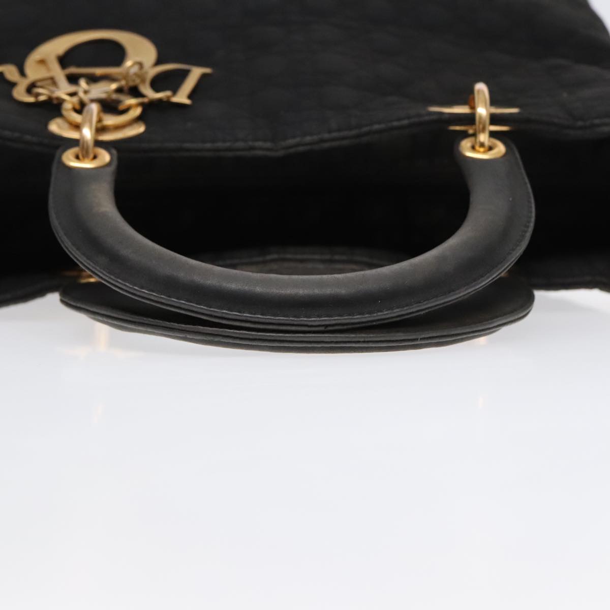 Christian Dior Canage Hand Bag Nylon Black Gold Auth ep5903