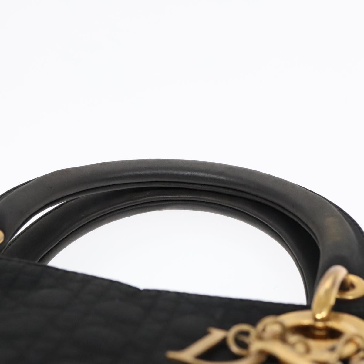 Christian Dior Canage Hand Bag Nylon Black Gold Auth ep5903