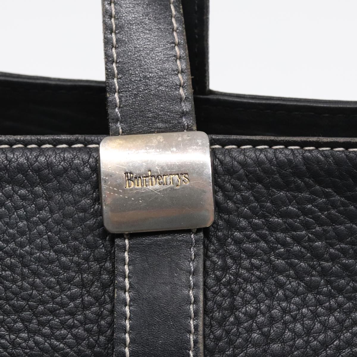 Burberrys Hand Bag Leather Black Gold Auth ep5909