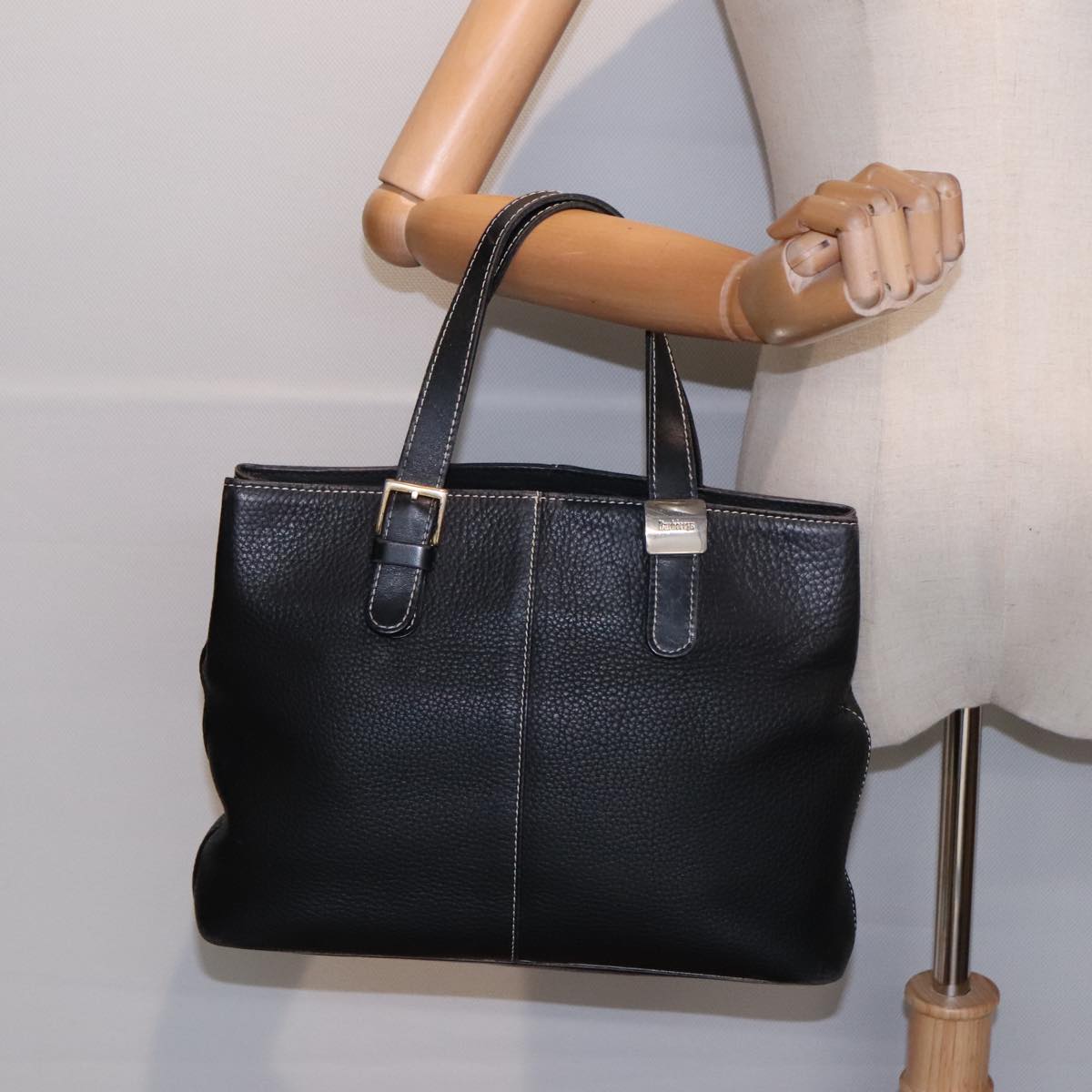 Burberrys Hand Bag Leather Black Gold Auth ep5909