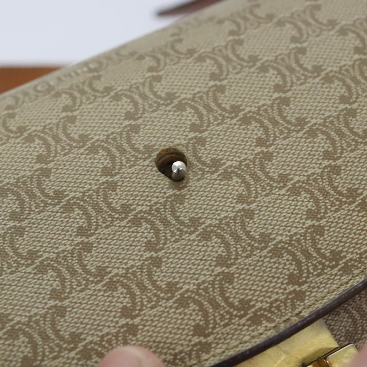 CELINE Macadam Canvas Shoulder Bag Beige Gold Auth ep5915