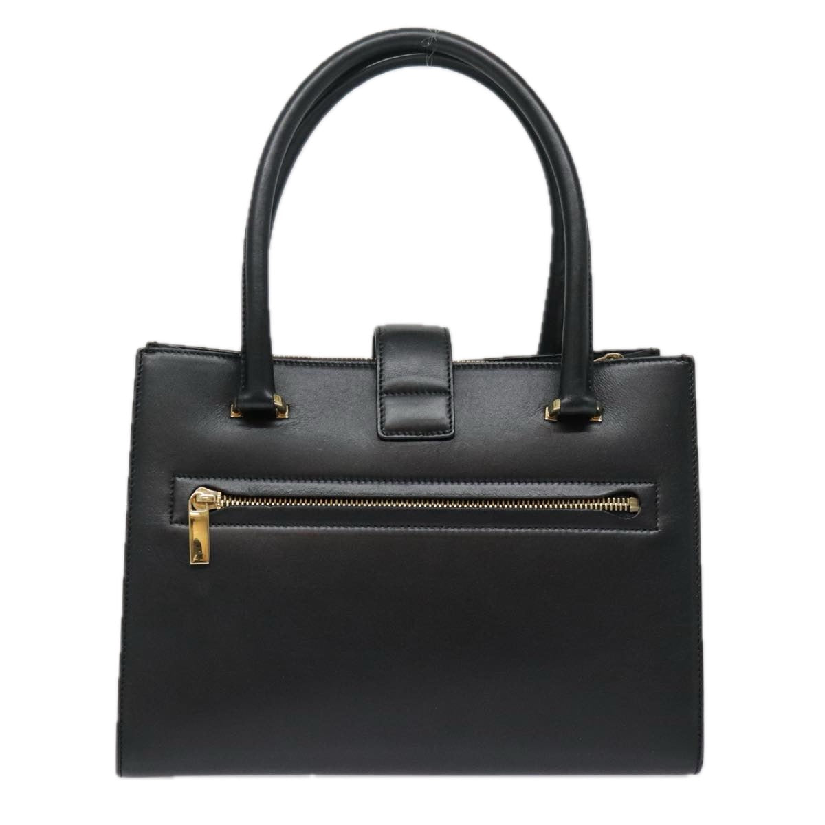 Salvatore Ferragamo Gancini Hand Bag Leather Black Gold Auth ep5918