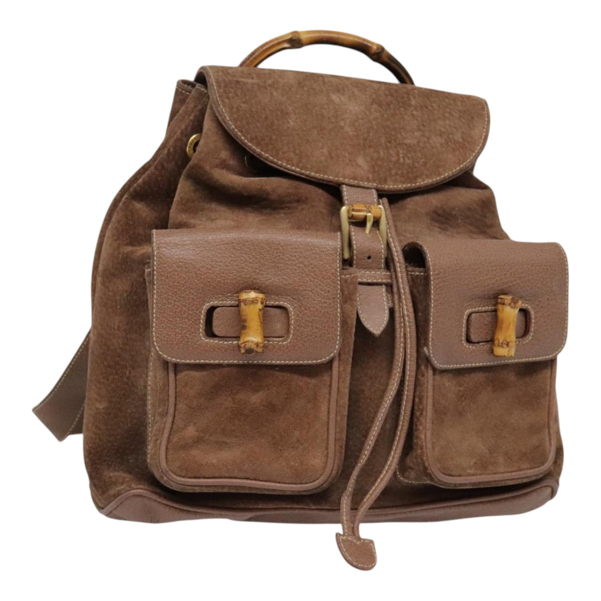 GUCCI Bamboo Backpack Suede Brown Gold Auth ep5920