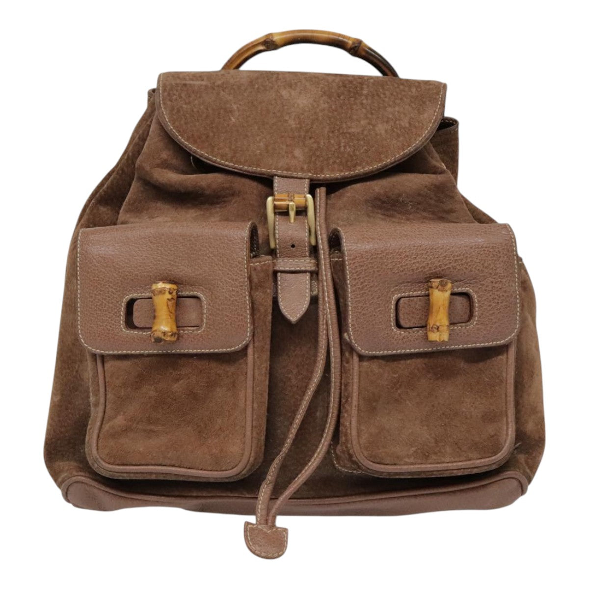 GUCCI Bamboo Backpack Suede Brown Gold Auth ep5920