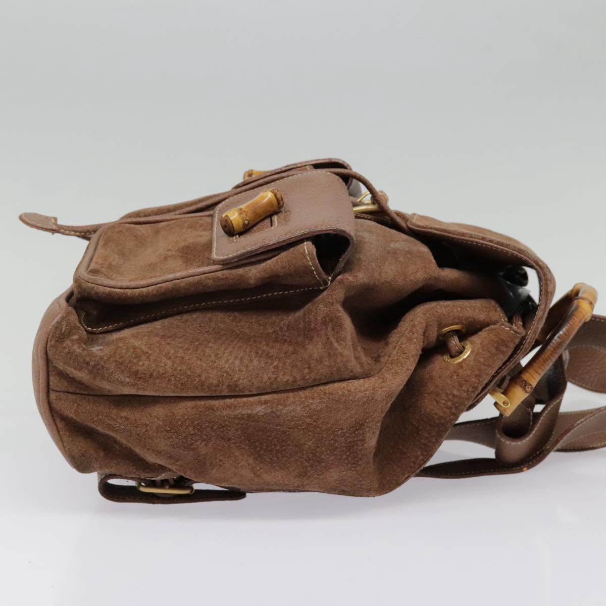 GUCCI Bamboo Backpack Suede Brown Gold Auth ep5920