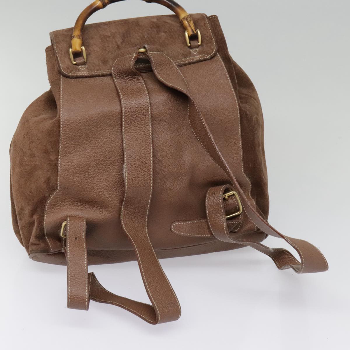 GUCCI Bamboo Backpack Suede Brown Gold Auth ep5920