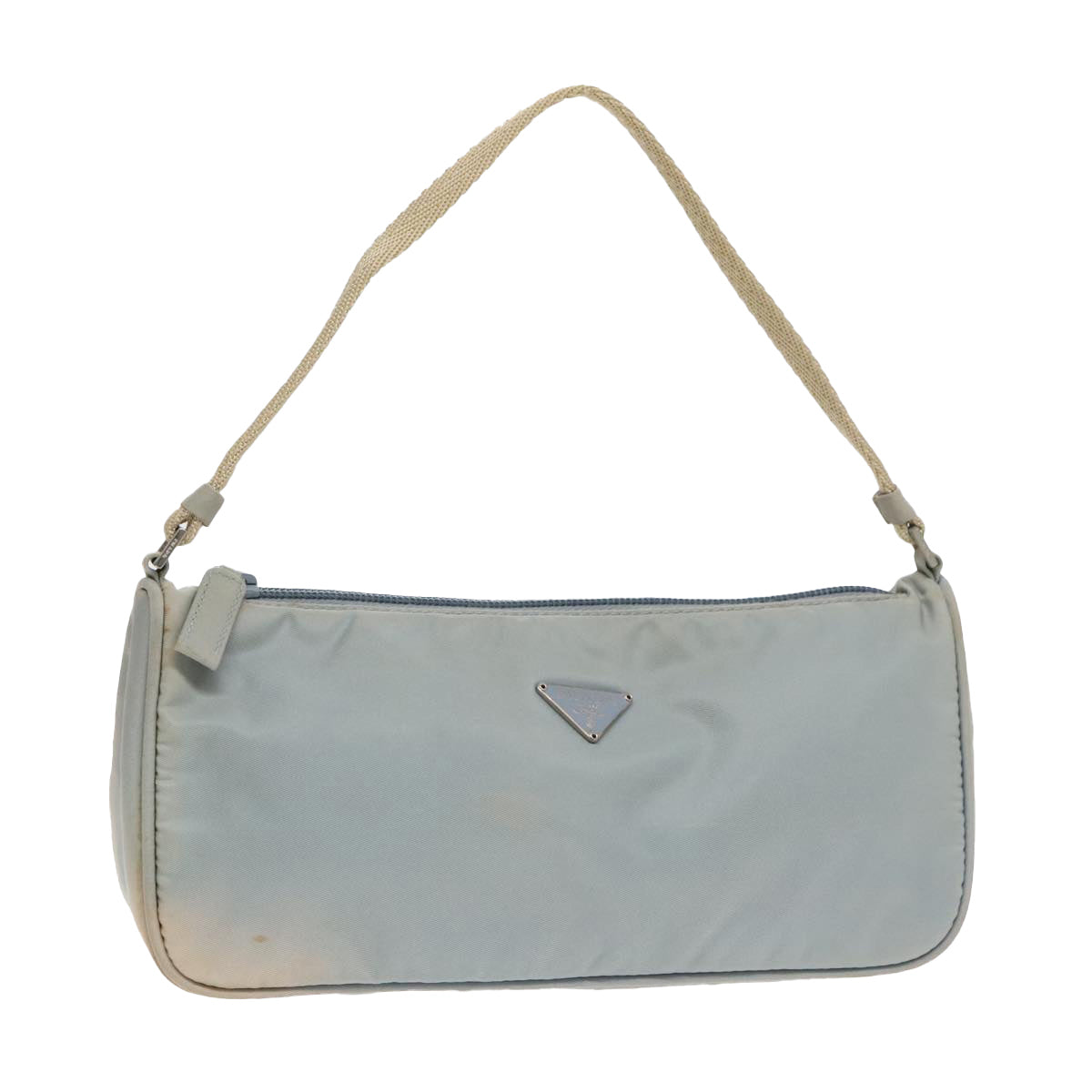 PRADA Pouch Nylon Blue Beige Silver Auth ep5947