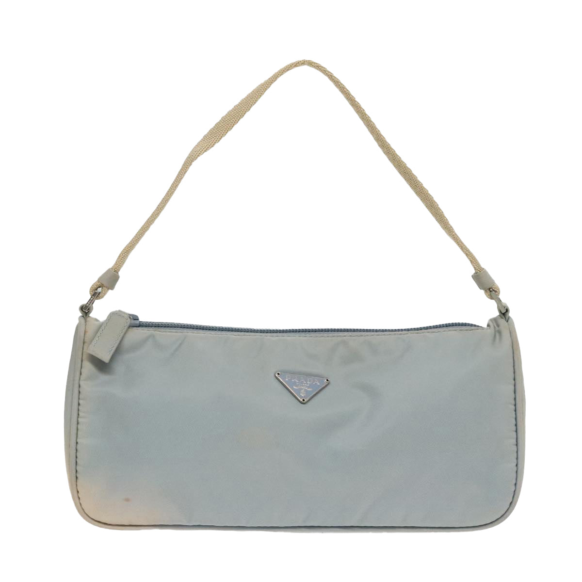 PRADA Pouch Nylon Blue Beige Silver Auth ep5947