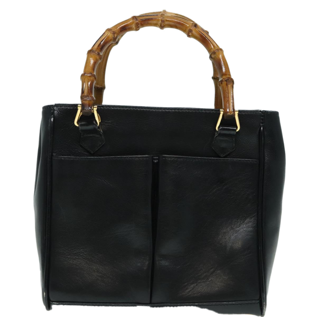 GUCCI Bamboo Hand Bag Leather 2way Black 000 122 0316 Auth ep5955