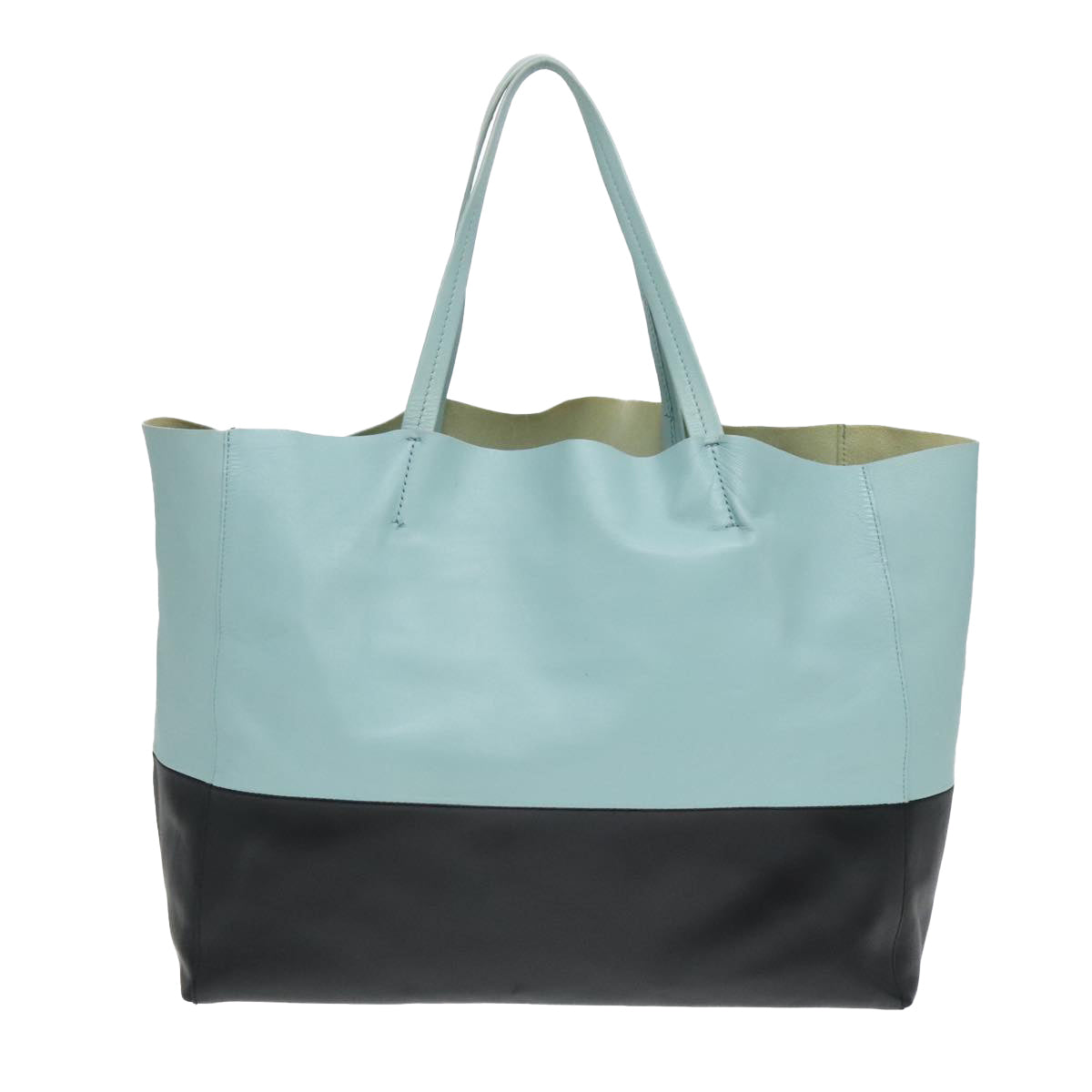 CELINE Cava Horizontal Tote Bag Leather Baby Blue Black Gold Auth ep5974