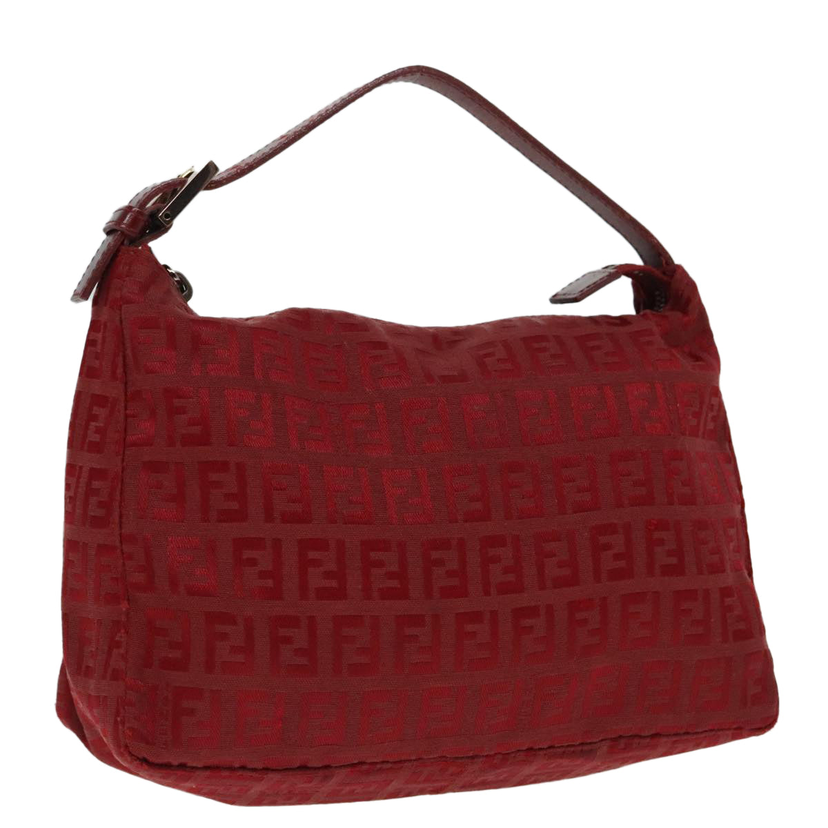 FENDI Zucchino Canvas Hand Bag Red Silver Auth ep5978