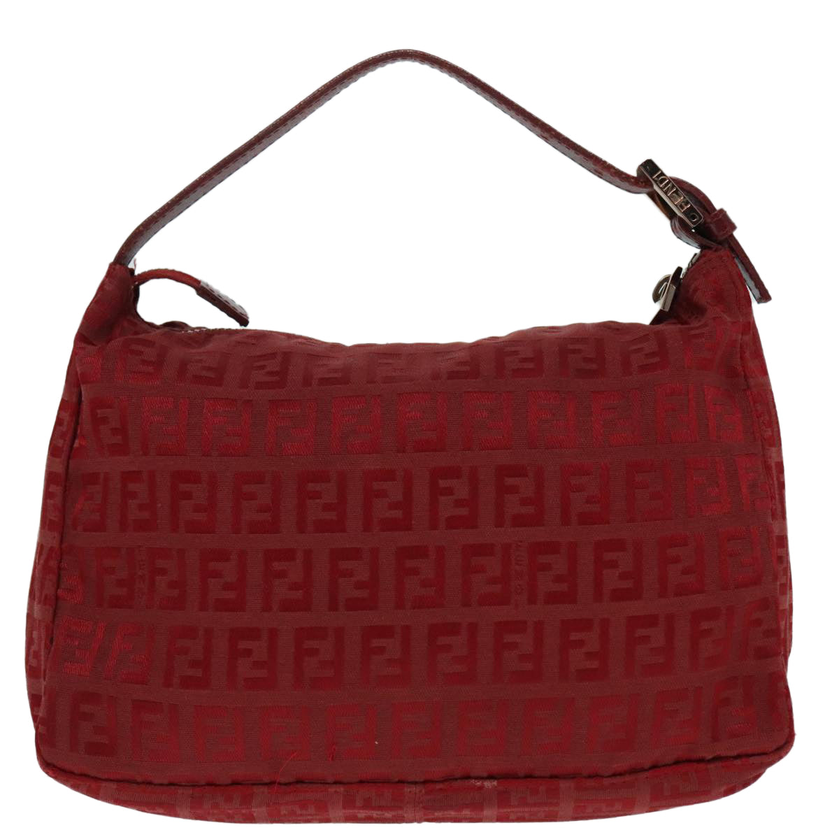 FENDI Zucchino Canvas Hand Bag Red Silver Auth ep5978