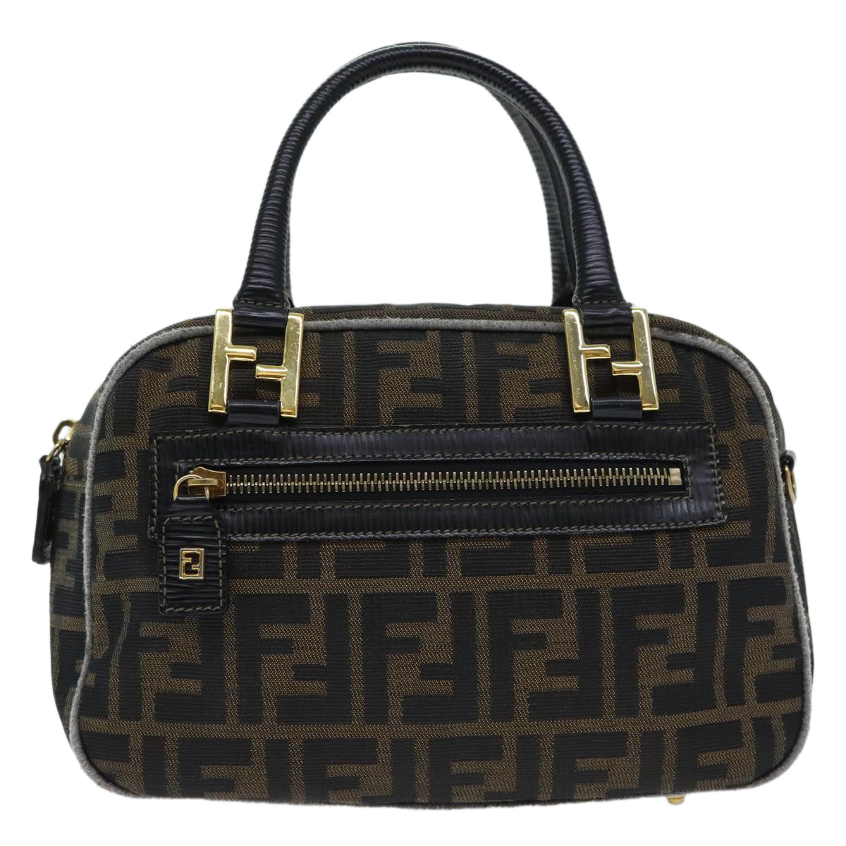 FENDI Zucca Canvas Hand Bag Brown Black Auth ep5979