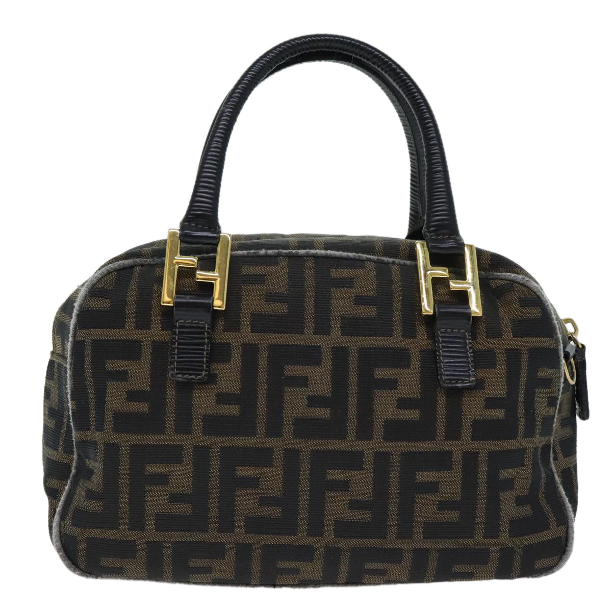 FENDI Zucca Canvas Hand Bag Brown Black Auth ep5979