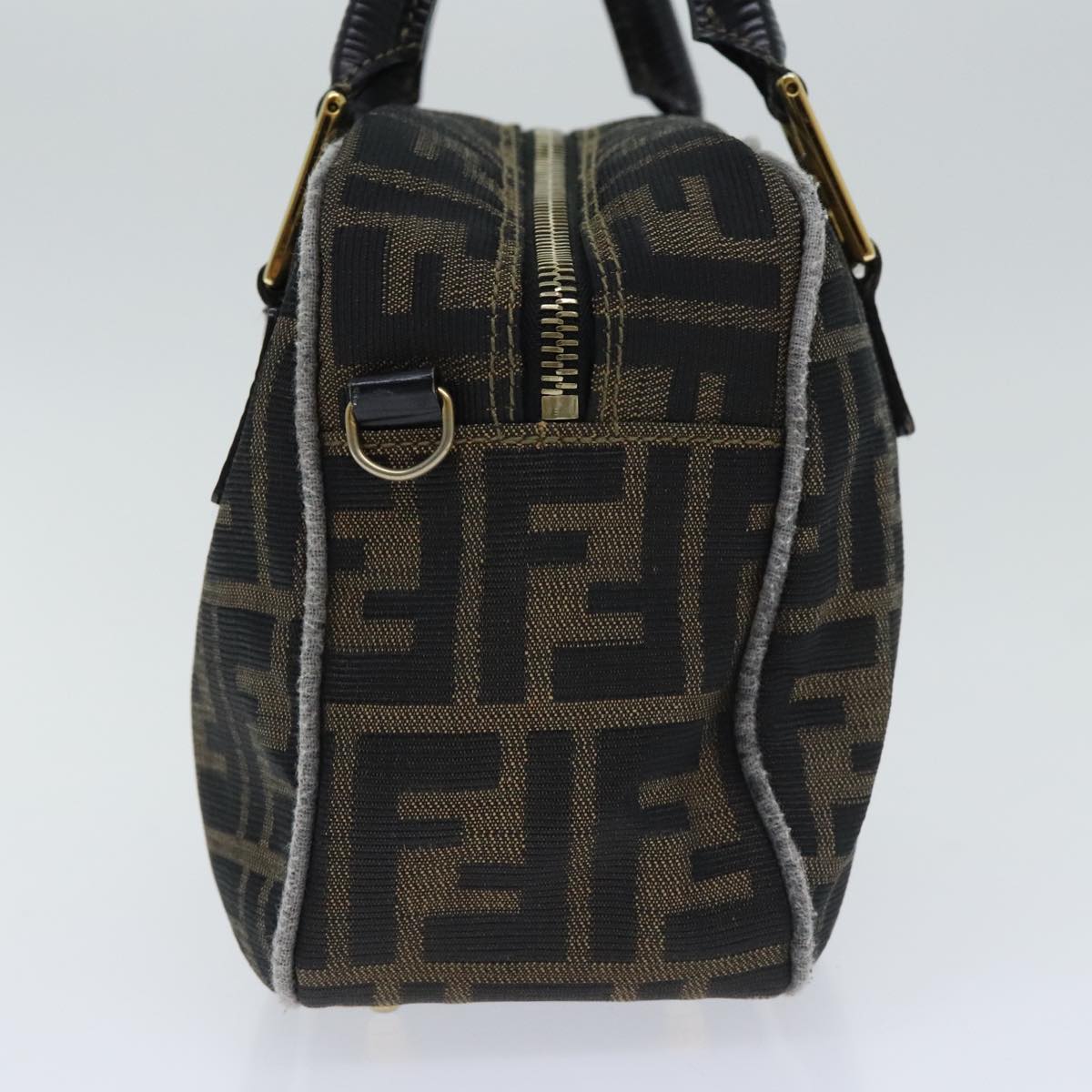 FENDI Zucca Canvas Hand Bag Brown Black Auth ep5979