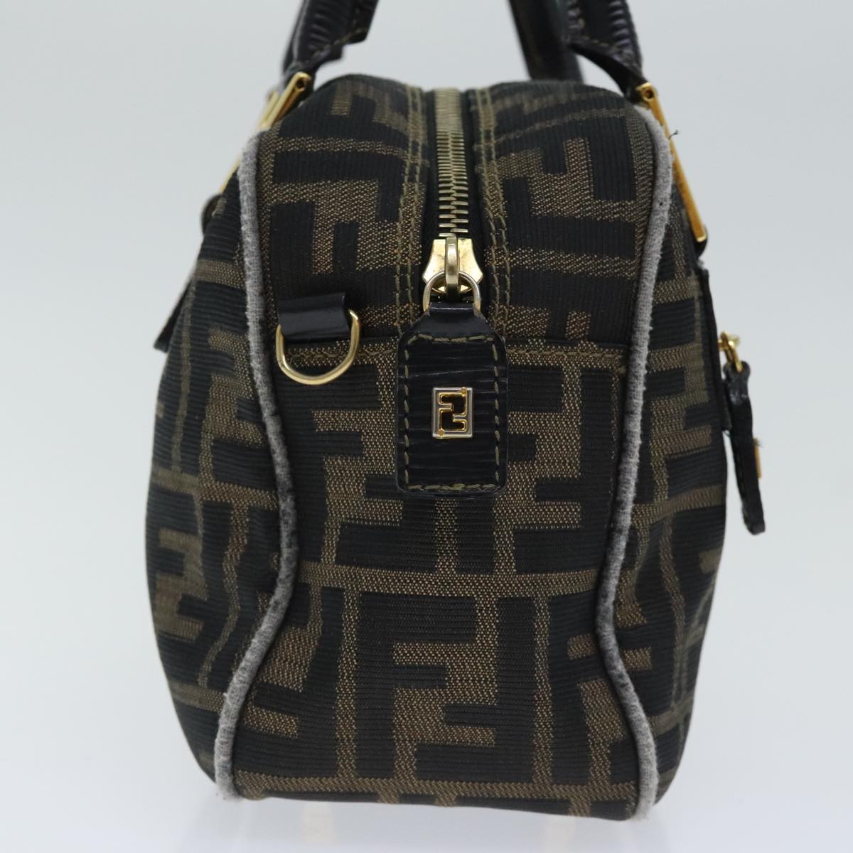 FENDI Zucca Canvas Hand Bag Brown Black Auth ep5979