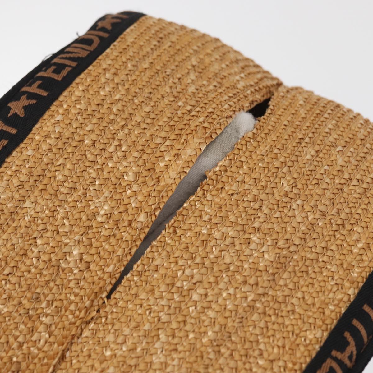 FENDI Tote Bag Straw Beige Auth ep5982