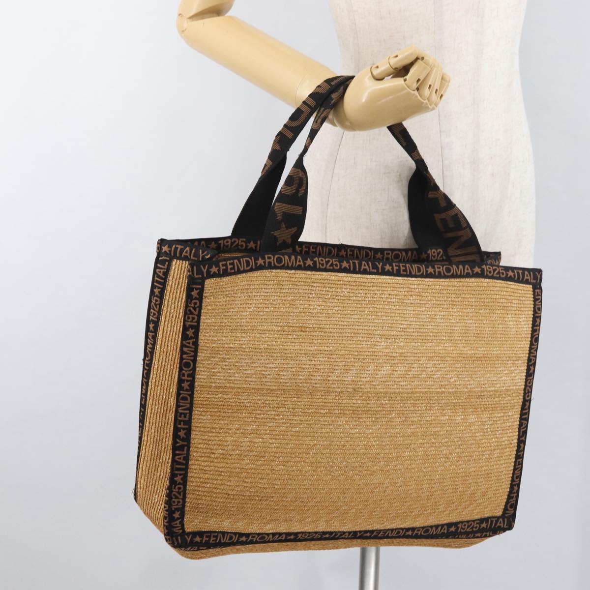 FENDI Tote Bag Straw Beige Auth ep5982