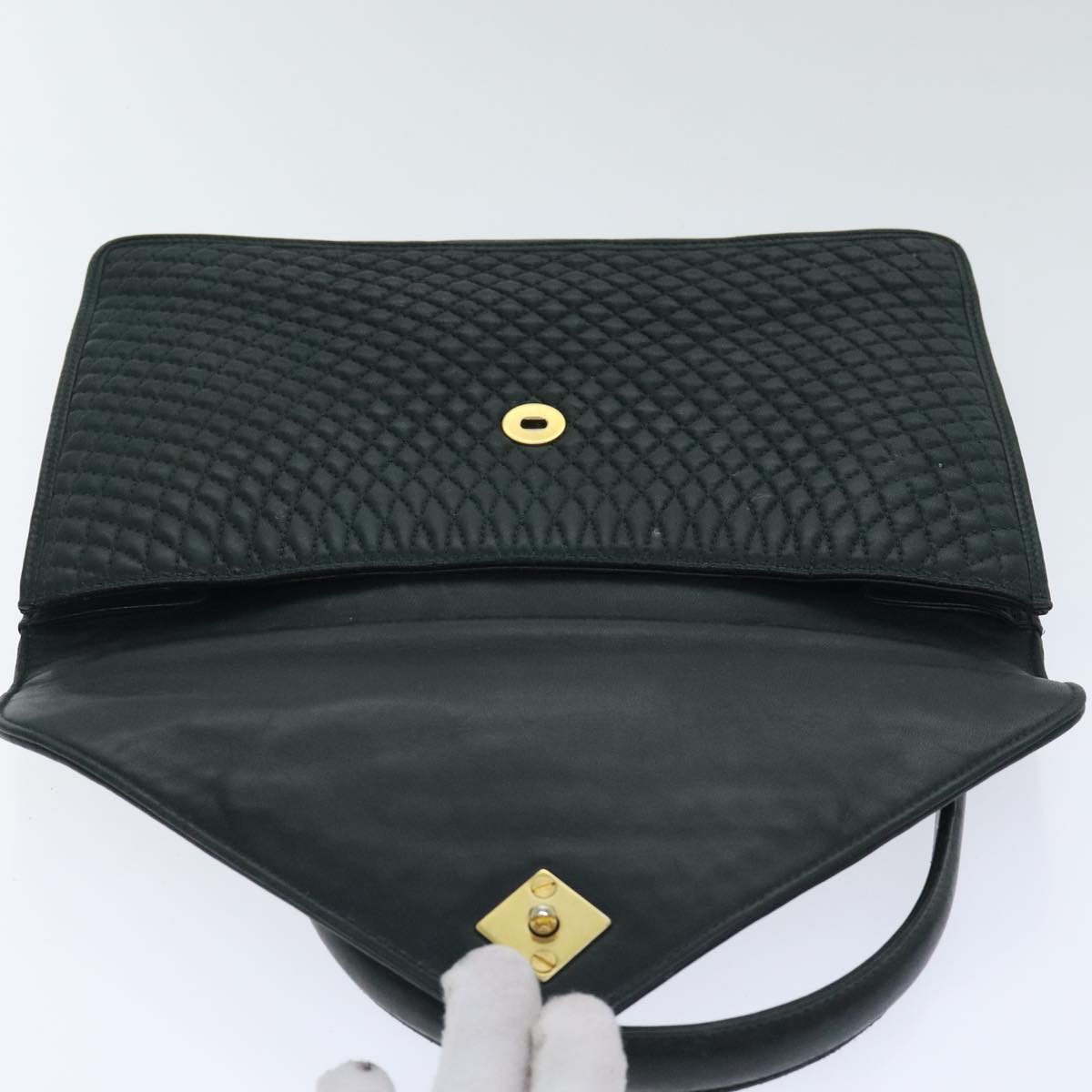 BALLY Quilted Hand Bag Leather Green Auth ep5986