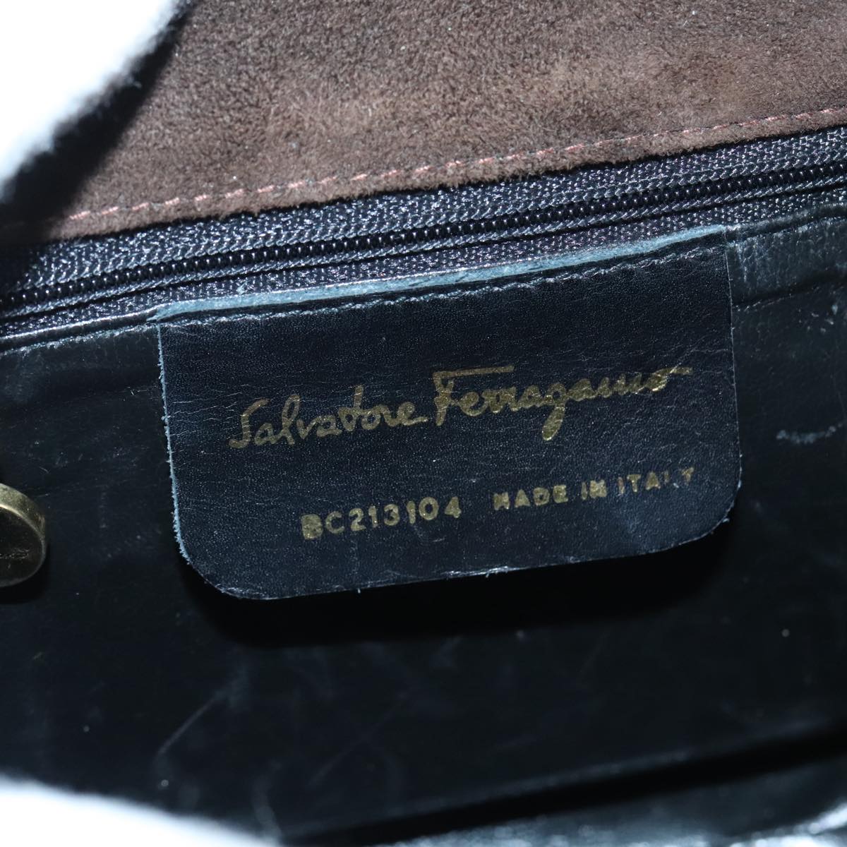 Salvatore Ferragamo Hand Bag Suede 2way Black Gold Tone Auth ep5991