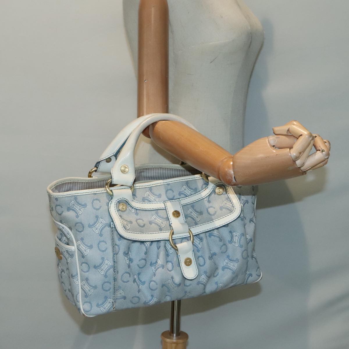 CELINE C Macadam Canvas Hand Bag Light Blue Auth ep5994