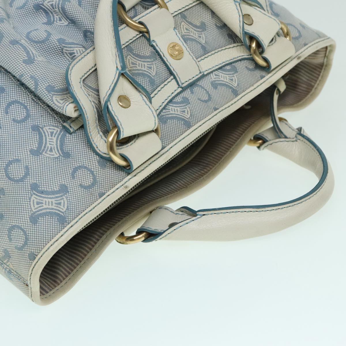 CELINE C Macadam Canvas Hand Bag Light Blue Auth ep5994