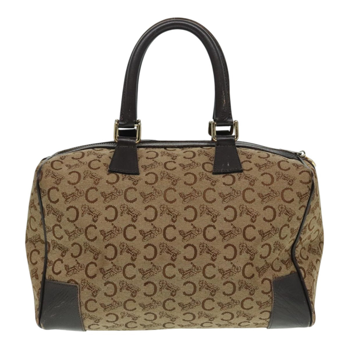 CELINE C Macadam Canvas Boston Bag Brown Gold Auth ep6001